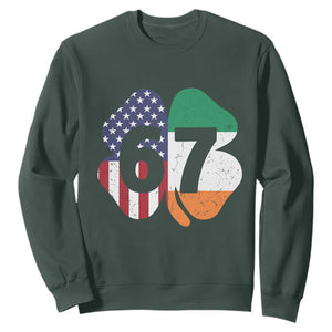 Six Seven 6 7 St Patricks Day Sweatshirt 67 Meme Irish American Ireland Flag Lucky Shamrocks TS10 Dark Forest Green Print Your Wear