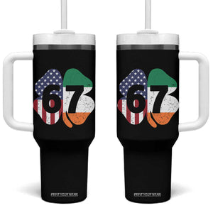 Six Seven 6 7 St Patricks Day Tumbler With Handle 67 Meme Irish American Ireland Flag Lucky Shamrocks TS10 One Size: 40 oz Black Print Your Wear