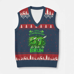 Its St Patricks Day 67 Bruh V-Neck Knit Sweater Vest Funny Shamrock Six Seven 6 7 Meme Gen Alpha TS10 Navy Red Print Your Wear