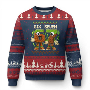 Six Seven Brainrot Italian Funny 67 Ugly Christmas Sweater Checkered Kids Gaming Meme TS10 Navy Red Print Your Wear