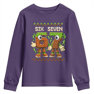 Six Seven Brainrot Italian Funny 67 Youth Sweatshirt Checkered Kids Gaming Meme TS10 Purple Print Your Wear