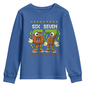 Six Seven Brainrot Italian Funny 67 Youth Sweatshirt Checkered Kids Gaming Meme TS10 Royal Blue Print Your Wear