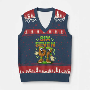 Six Seven Brainrot Italian Funny 67 Kids Gaming Meme V-Neck Knit Sweater Vest TS10 Navy Red Print Your Wear