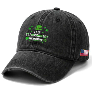 Funny Birthday St Patricks Day Washed Cotton Baseball Cap Funny Shamrock Born Lucky Irish Bday