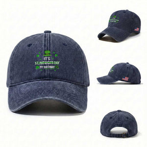 Funny Birthday St Patricks Day Washed Cotton Baseball Cap Funny Shamrock Born Lucky Irish Bday