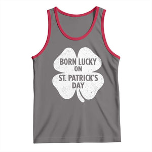 Born Lucky On St Patricks Day Tank Top Irish Birthday Bday Shamrock Clovers TS10 Deep Heather Red Print Your Wear
