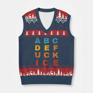 Fck Ice V-Neck Knit Sweater Vest Retro Protest Chinga La Migra Subtle FDT TS10 Navy Red Print Your Wear