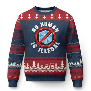 Abolish Ice No Human is Illegal Ugly Christmas Sweater Retro Protest Subtle FDT TS10 Navy Red Print Your Wear