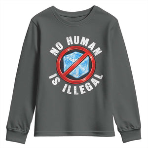 Abolish Ice No Human is Illegal Youth Sweatshirt Retro Protest Subtle FDT TS10 Dark Heather Print Your Wear