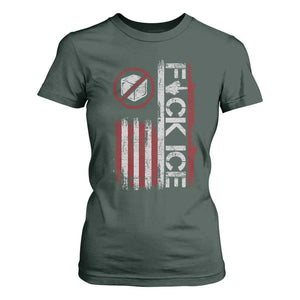 Fck Ice T Shirt For Women Retro US Flag Subtle FDT Protest TS10 Dark Forest Green Print Your Wear