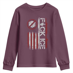 Fck Ice Youth Sweatshirt Retro US Flag Subtle FDT Protest TS10 Maroon Print Your Wear
