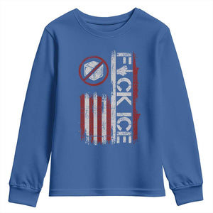 Fck Ice Youth Sweatshirt Retro US Flag Subtle FDT Protest TS10 Royal Blue Print Your Wear