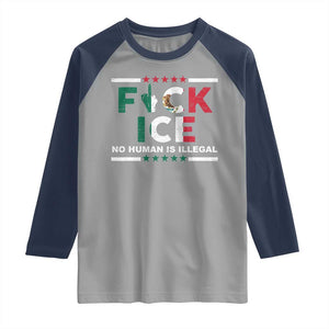 Fck Ice Raglan Shirt Mexico Flag Mexican Immigrant Anti Immigration Enforcement TS10 Sport Gray Navy Print Your Wear