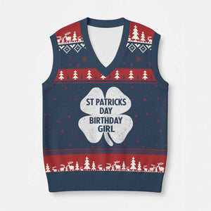 St Patricks Day Birthday Girl V-Neck Knit Sweater Vest Irish Bday Shamrock Clovers TS10 Navy Red Print Your Wear