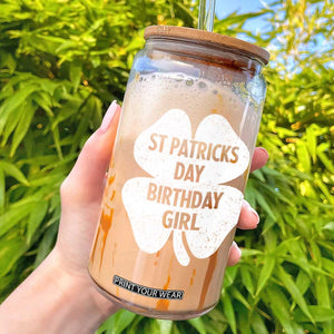St Patricks Day Birthday Girl Glass Can Irish Bday Shamrock Clovers TS10 Black Print Your Wear