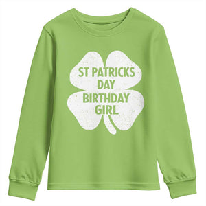 St Patricks Day Birthday Girl Youth Sweatshirt Irish Bday Shamrock Clovers TS10 Lime Print Your Wear