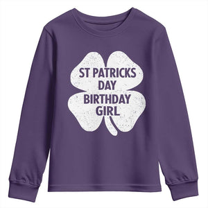 St Patricks Day Birthday Girl Youth Sweatshirt Irish Bday Shamrock Clovers TS10 Purple Print Your Wear