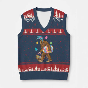 Bigfoot Easter V-Neck Knit Sweater Vest Funny Sasquatch Eggs Hunting TS10 Navy Red Print Your Wear