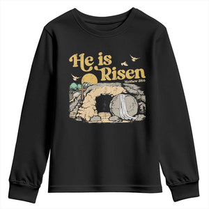 He Is Risen Youth Sweatshirt Retro Vintage Easter Jesus Christian Apparel TS10 Black Print Your Wear