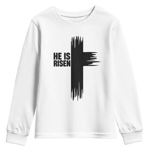 He Is Risen Youth Sweatshirt Christian Easter Cross TS10 White Print Your Wear