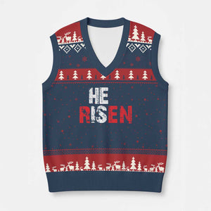 He Is Risen V-Neck Knit Sweater Vest Vintage Christian Religious Faith TS10 Navy Red Print Your Wear