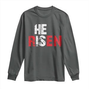 He Is Risen Long Sleeve Shirt Vintage Christian Religious Faith TS10 Dark Heather Print Your Wear