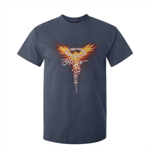 He Is Risen T Shirt For Kid Jesus Resurrection Easter Christian Cross Phoenix Rising TS10 Navy Print Your Wear