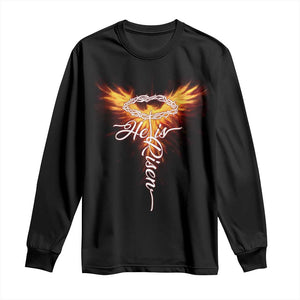 He Is Risen Long Sleeve Shirt Jesus Resurrection Easter Christian Cross Phoenix Rising TS10 Black Print Your Wear