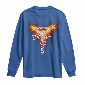 He Is Risen Long Sleeve Shirt Jesus Resurrection Easter Christian Cross Phoenix Rising TS10 Royal Blue Print Your Wear