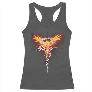 He Is Risen Racerback Tank Top Jesus Resurrection Easter Christian Cross Phoenix Rising TS10 Dark Heather Print Your Wear