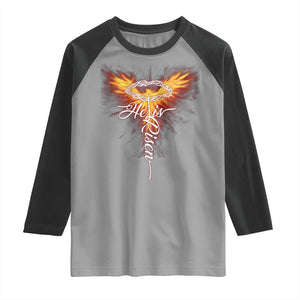 He Is Risen Raglan Shirt Jesus Resurrection Easter Christian Cross Phoenix Rising TS10 Sport Gray Black Print Your Wear