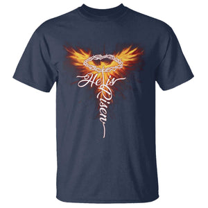 He Is Risen T Shirt Jesus Resurrection Easter Christian Cross Phoenix Rising TS10 Navy Print Your Wear