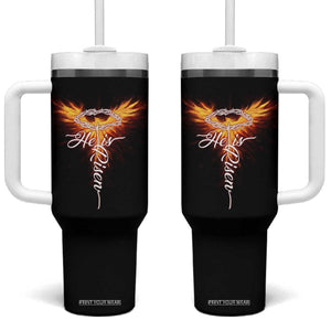 He Is Risen Tumbler With Handle Jesus Resurrection Easter Christian Cross Phoenix Rising TS10 One Size: 40 oz Black Print Your Wear