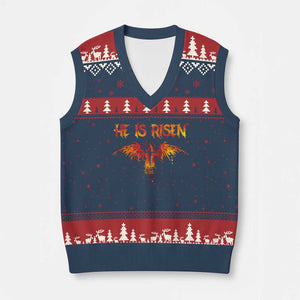 He Is Risen V-Neck Knit Sweater Vest Phoenix Christian Jesus Resurrection Cross TS10 Navy Red Print Your Wear