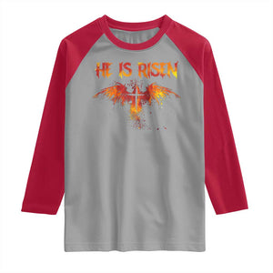 He Is Risen Raglan Shirt Phoenix Christian Jesus Resurrection Cross TS10 Sport Gray Red Print Your Wear