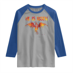 He Is Risen Raglan Shirt Phoenix Christian Jesus Resurrection Cross TS10 Sport Gray Royal Print Your Wear