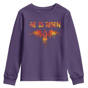 He Is Risen Youth Sweatshirt Phoenix Christian Jesus Resurrection Cross TS10 Purple Print Your Wear