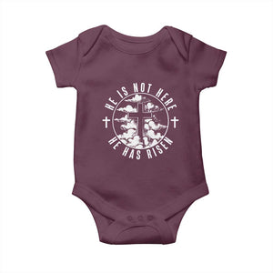 Easter Jesus Has Risen Baby Onesie Christian Bible Verse Graphic Cross 90s Style TS10 Maroon Print Your Wear