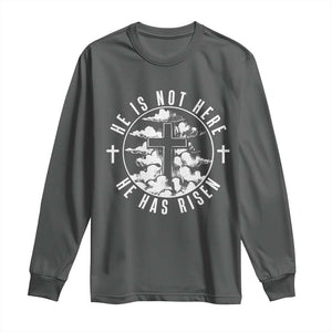 Easter Jesus Has Risen Long Sleeve Shirt Christian Bible Verse Graphic Cross 90s Style TS10 Dark Heather Print Your Wear