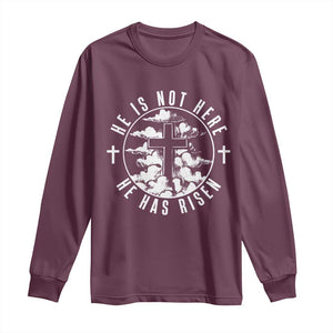 Easter Jesus Has Risen Long Sleeve Shirt Christian Bible Verse Graphic Cross 90s Style TS10 Maroon Print Your Wear