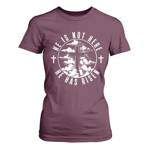 Easter Jesus Has Risen T Shirt For Women Christian Bible Verse Graphic Cross 90s Style TS10 Maroon Print Your Wear