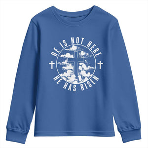 Easter Jesus Has Risen Youth Sweatshirt Christian Bible Verse Graphic Cross 90s Style TS10 Royal Blue Print Your Wear
