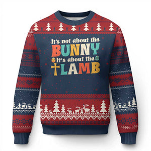 Religious Easter Ugly Christmas Sweater Retro Its Not About The Bunny Its About The Lamb TS10 Navy Red Print Your Wear