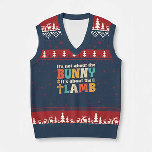 Religious Easter V-Neck Knit Sweater Vest Retro Its Not About The Bunny Its About The Lamb TS10 Navy Red Print Your Wear