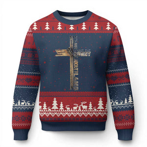 Easter Christian Ugly Christmas Sweater Vintage Cross Farmhouse Religious Not About Bunny About the Lamb TS10 Navy Red Print Your Wear
