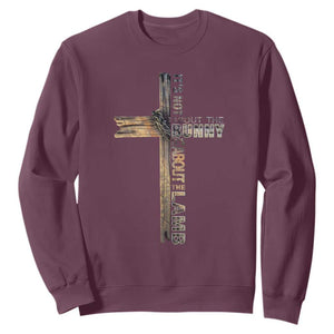 Easter Christian Sweatshirt Vintage Cross Farmhouse Religious Not About Bunny About the Lamb TS10 Maroon Print Your Wear