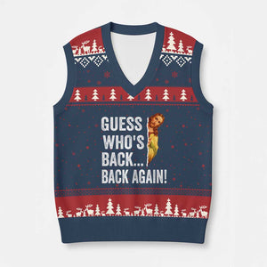 Funny Jesus Meme Quote V-Neck Knit Sweater Vest Easter Guess Whos Back Funny Religious TS10 Navy Red Print Your Wear