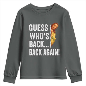 Funny Jesus Meme Quote Youth Sweatshirt Easter Guess Whos Back Funny Religious TS10 Dark Heather Print Your Wear