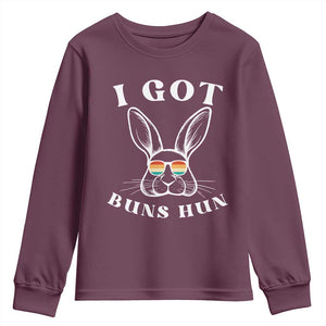 Rabbit Easter Bunny Sunglasses Youth Sweatshirt Retro Vintage I Got Buns Hun Funny Jokes TS10 Maroon Print Your Wear