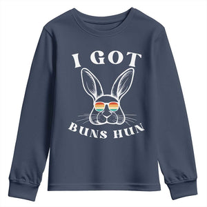Rabbit Easter Bunny Sunglasses Youth Sweatshirt Retro Vintage I Got Buns Hun Funny Jokes TS10 Navy Print Your Wear